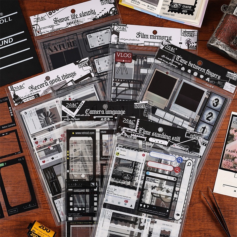 

[Artopia] 1 Pack Sticker ZABC Camera PET Tahan Anti Air Bujo Journaling Estetik Black White Hitam Putih