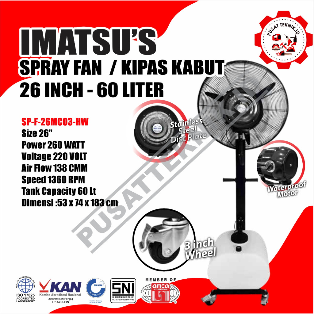 KIPAS MISTY FAN SPRAY FAN IMATSU 26 INCH 60L SPS-26PB-TP09BK-IM-HW KIPAS ANGIN EMBUN KABUT OUTDOR