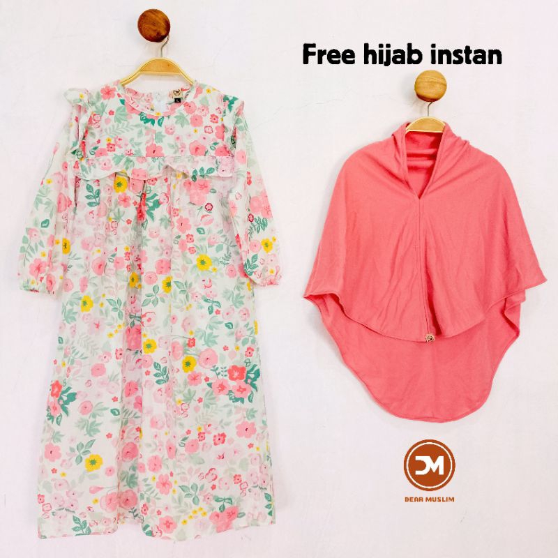 Dress Anak Midi Dress Gamis Anak Perempuan Muslim Katun 1-10 Tahun Free Hijab