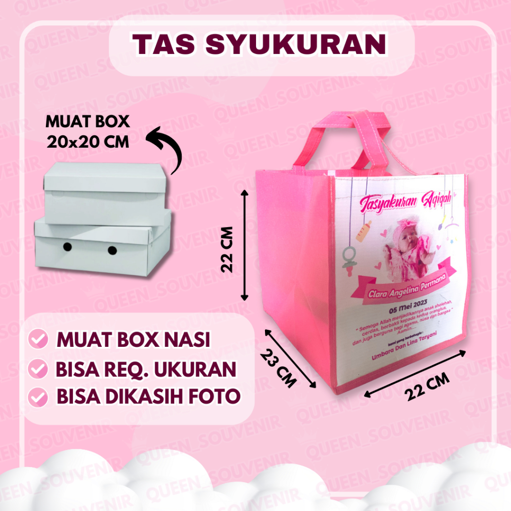 

Tas Aqiqah, Tas Box Nasi Syukuran / Tas Berkat/Nasi Kotak/Nikahan/Khitanan/ Mengenang Orang/ Berkatan Hantaranmrah