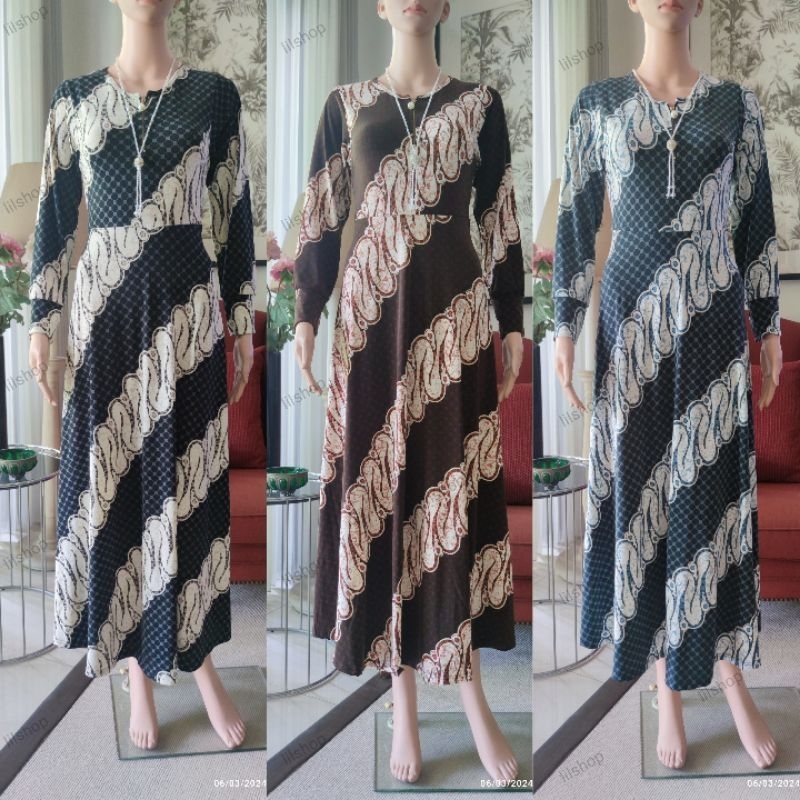 Gamis Jersey Korea motif batik All Size BB 80KG