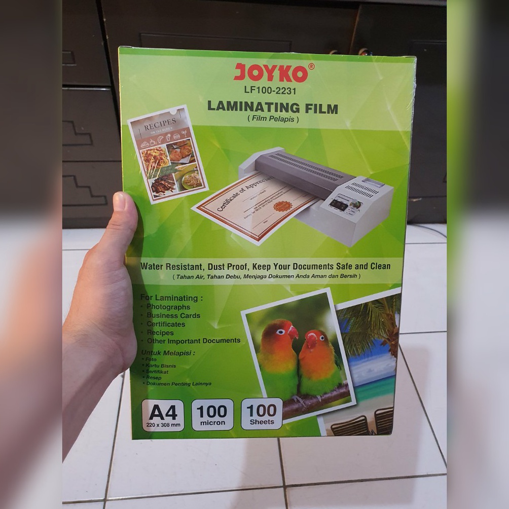 

KODE V22J plastik laminating A4 joyko laminasi panas hot 1 micron