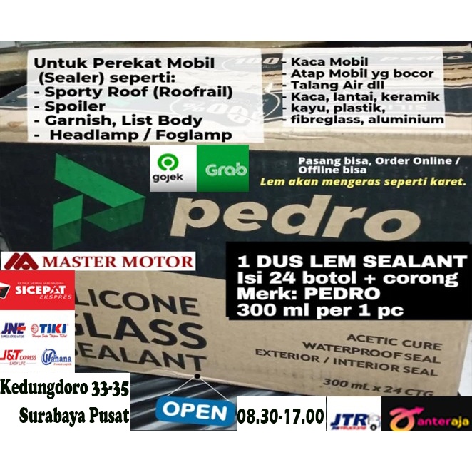 Lem Sealant PEDRO 1 DUS isi 24 PCS 300 ml HITAM / BENING / CAMPUR Lem Karet Perekat Silicone Kaca Sp