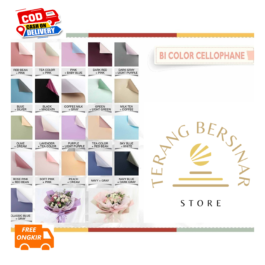 

UM1 FLOWER WRAPPING BI COLOR CELLOPHANE 60x60CM WATEROOF KERTAS BUNGA (ECER 5 LEMBAR BISA MIX)