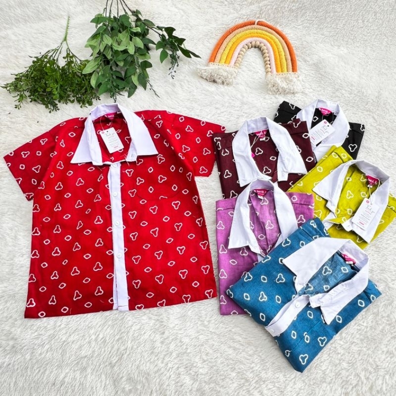 ESTHER BATIK KEMEJA HEM BATIK ANAK COWOK JUMPUTAN BIMA MERAH HITAM MAROON LILAC BIRU LIME