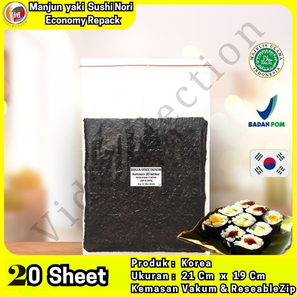 

Manjun Yaki Nori Sushi Seaweed 100% Asli Korea Rumput Laut Kemasan Repack