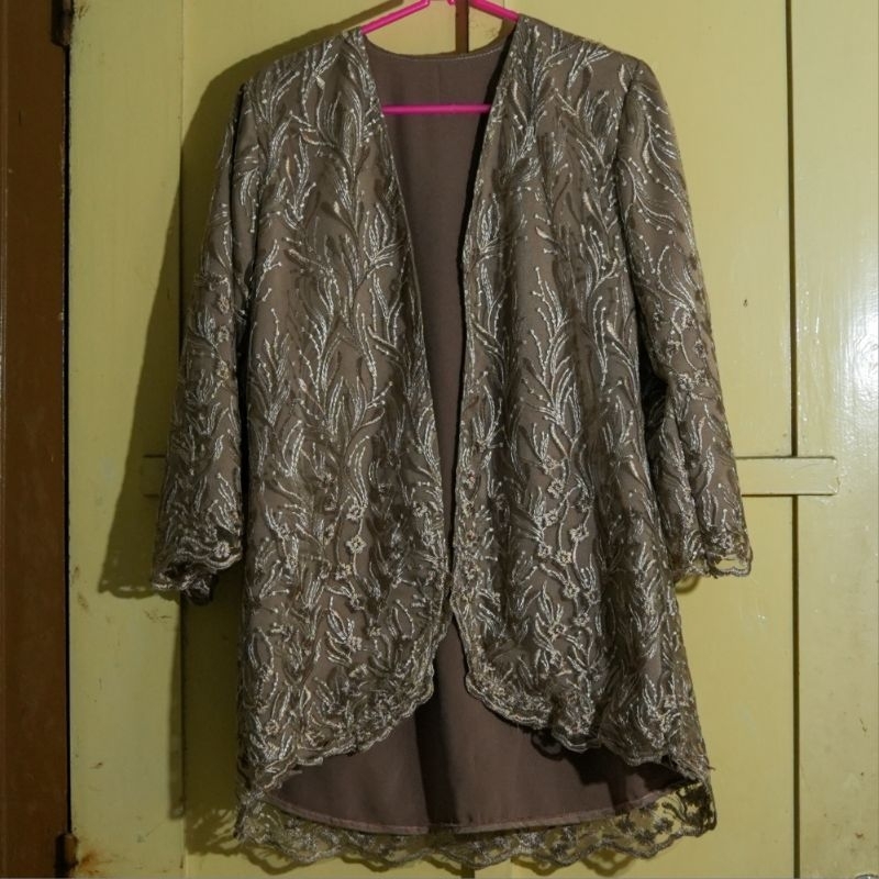 Preloved Outer Cokelat Brokat Kondangan / Cardigan Brokat Lengan Panjang | Baca Deskripsi