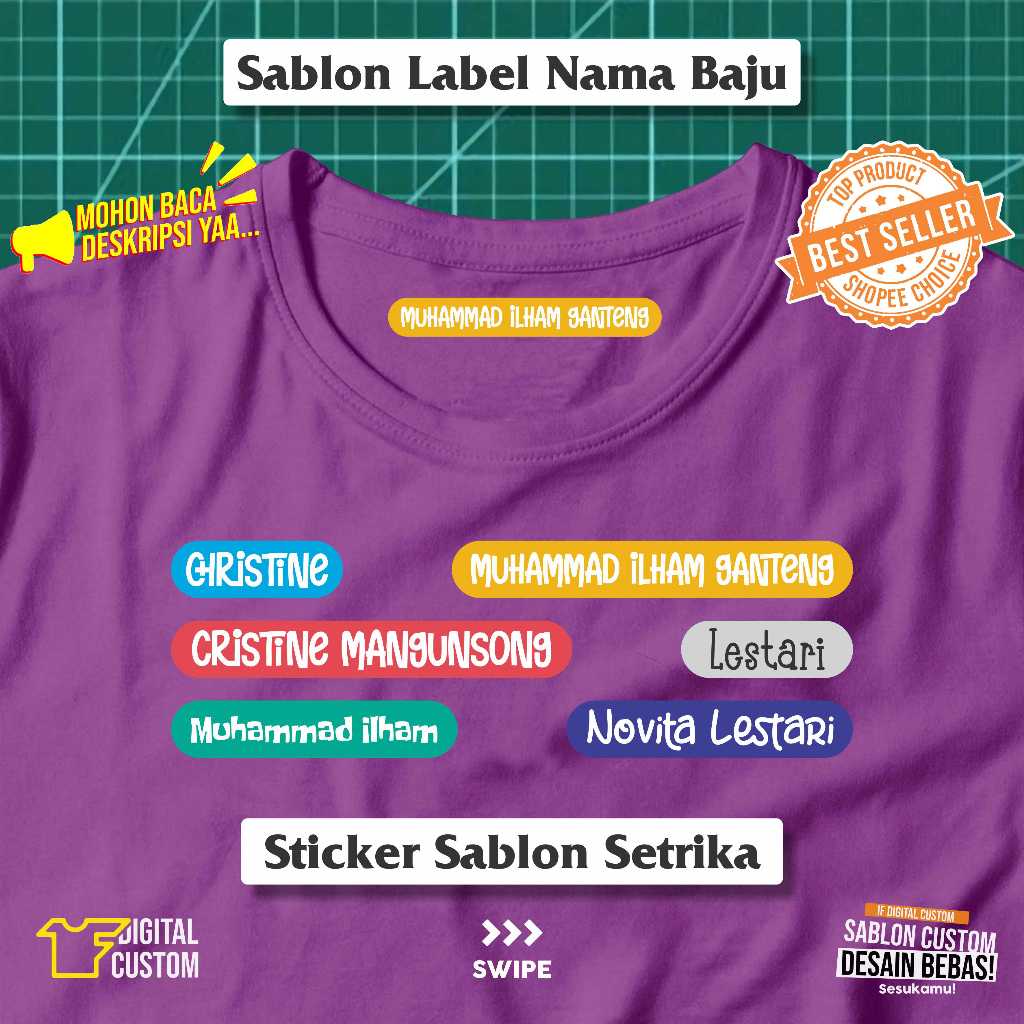 

Stiker Kain Label Nama Baju Anak Sekolah Pesantren Asrama Sticker Sablon Setrika DTF IF Digital Custom Siap Press Part 2
