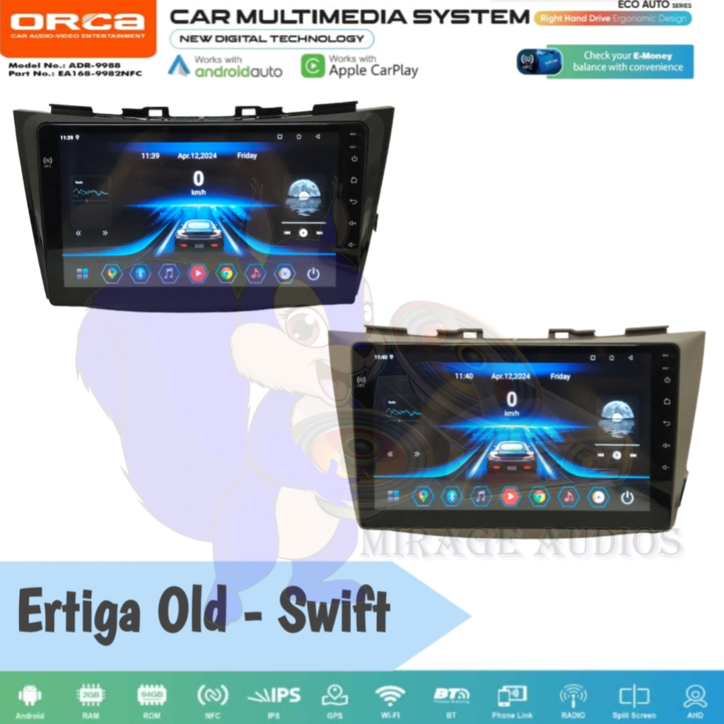 Head Unit Android Orca Eco Series Carplay Suzuki Ertiga - Swift 9 inch PNP 2GB-64GB