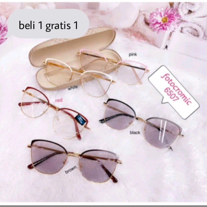 Frame Kacamata Photocromic Anti Blueray Radiasi Minus Wanita Pria Cowok Fashion Elastik Cat Eye Anti