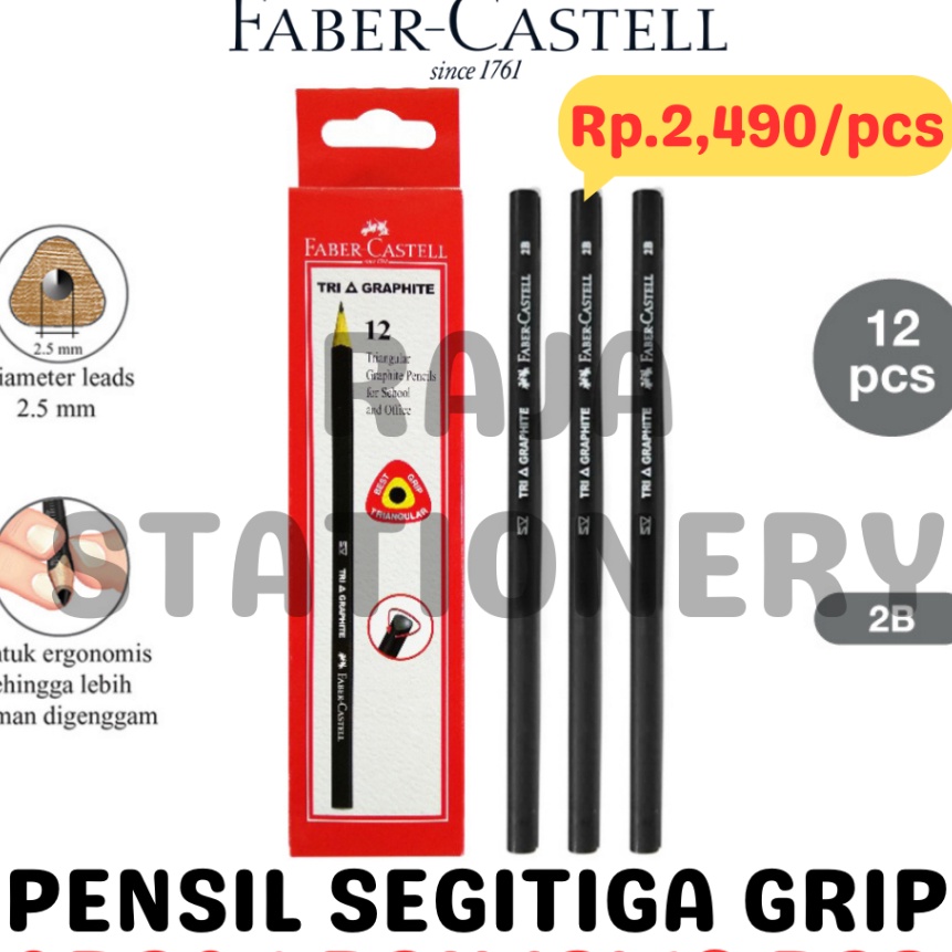 

Tawaran FABER CASTELL TRIANGULAR PENCIL 2B GRAPHITE TRI BLACK PENSIL KAYU FABER SEGITIGA TRI GRAPHITE 2B HITAM ORIGINAL ORI LUSIN BOX 12PCS