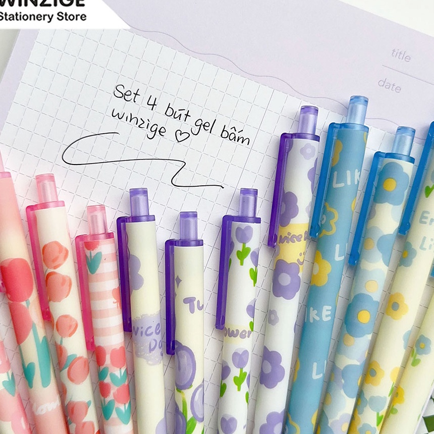 

KP8 Winzige 4pcs pulpen gel lucu 5mm pulpen aesthetic retractable gel pens pen mekanik tinta hitam