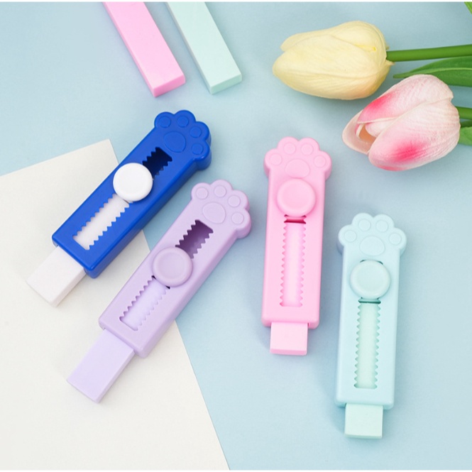 

EKSKLUSIF Cat Paw Mechanic Eraser Macaron Pastel colour square Penghapus Mekanik bentuk Cat Paw warna Makaron