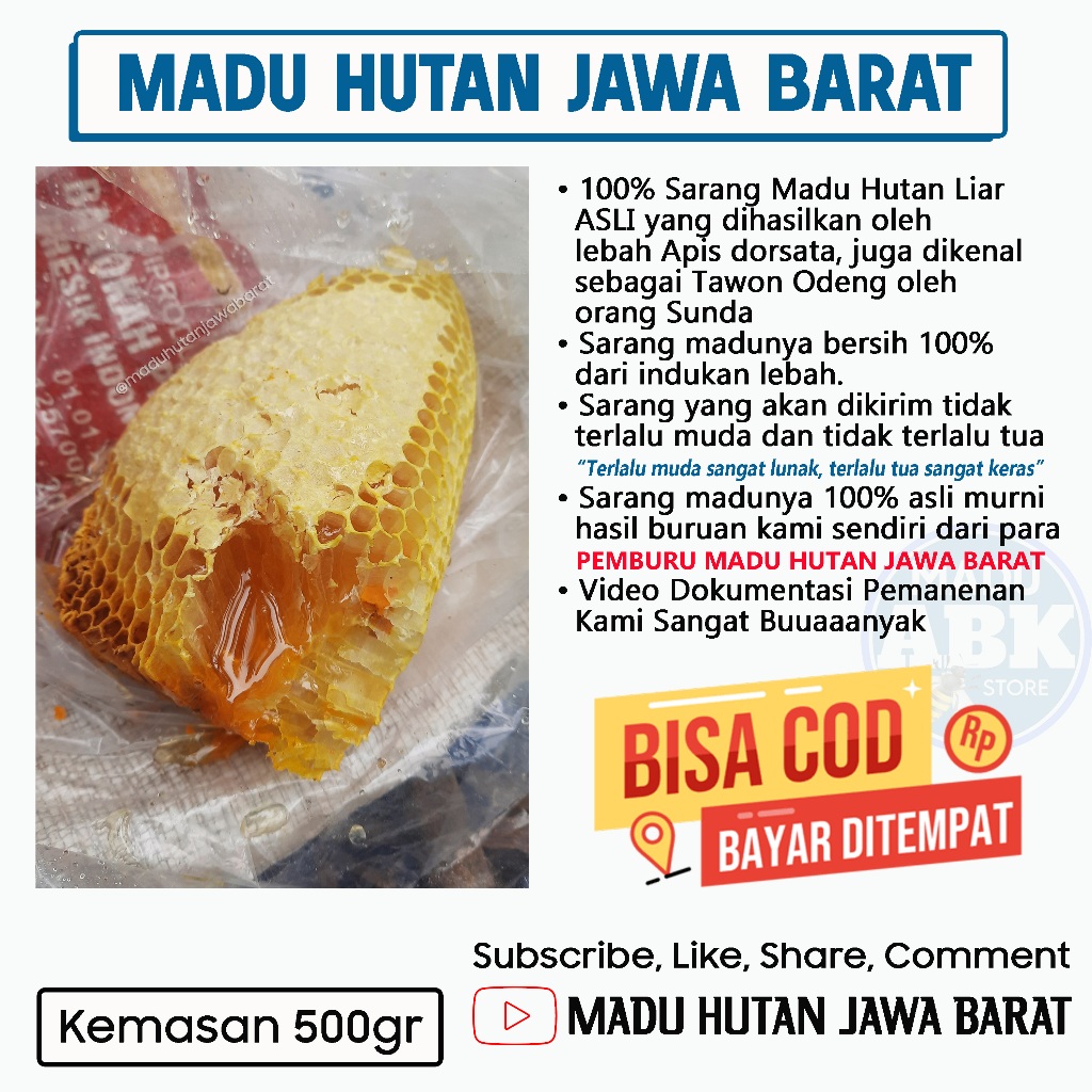 

Sarang Madu Hutan Liar 500gr | Nektar Bunga Alam Asli Murni 100% | Madu ABK Madu Hutan Jawa Barat