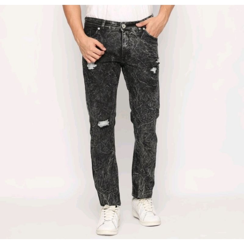 Celana Jeans Sobek Pria Ukuran Jumbo 28-46  - Jeans Jumbo Pria