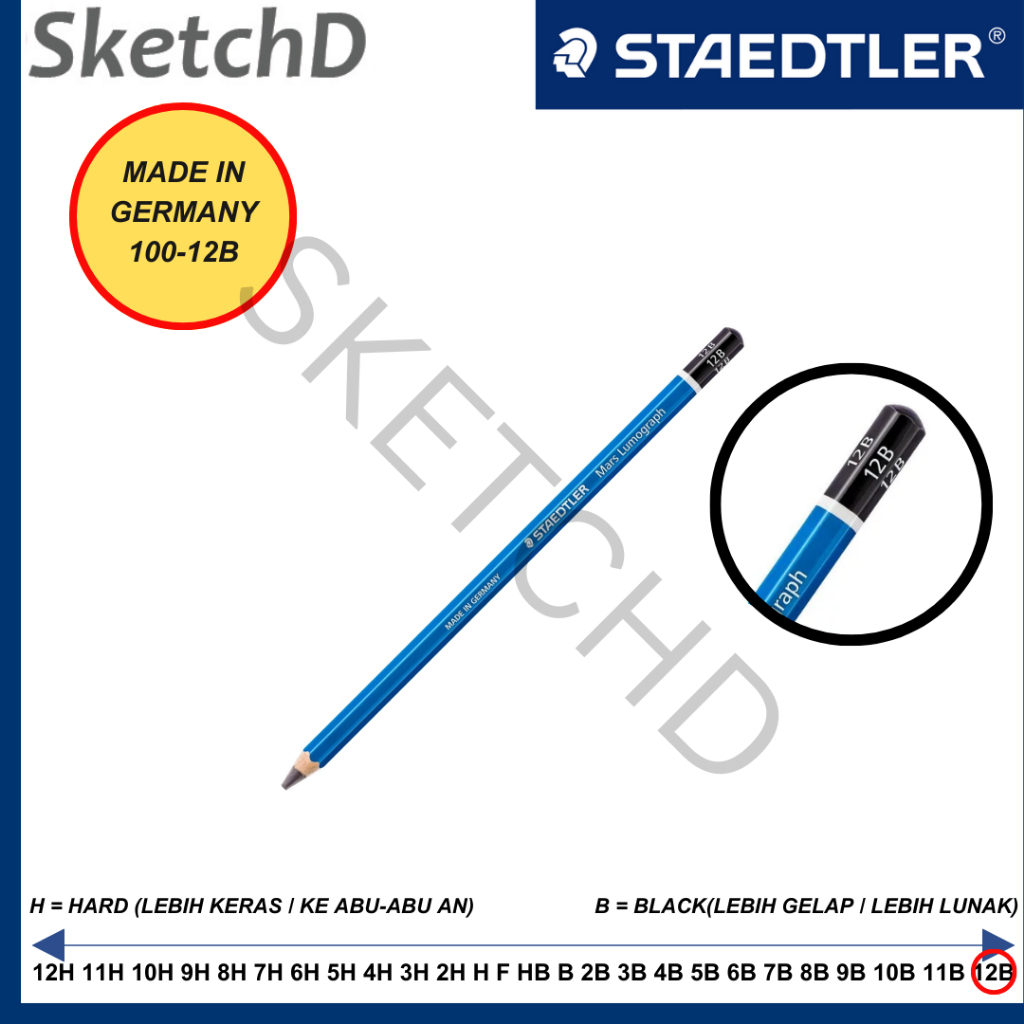 

Pensil 12B Staedtler Mars Lumograph Pencil 100 - 12 B Biru
