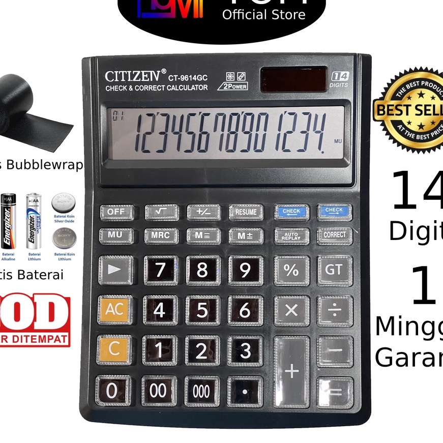 

berkualitas Kalkulator CITIZEN CT 9614 GC 14 Digit Calculator Check Dual Two 2 Power