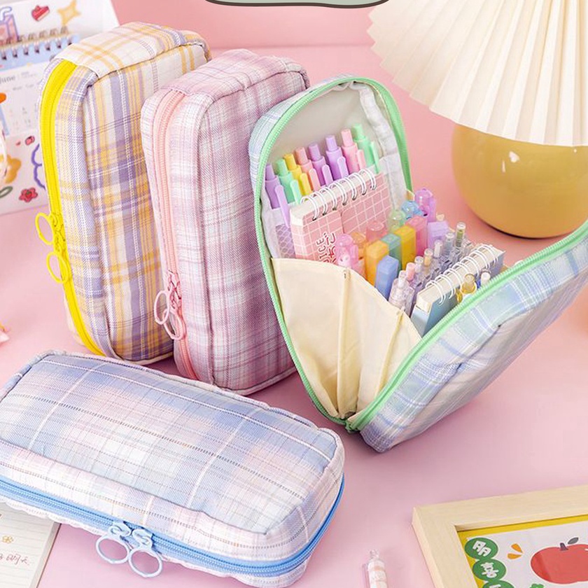 

KF7 MILOLI Kotak Pensil Grid kanvas Macaron Kapasitas Besar Portabel Multifungsi Style Stationery F182