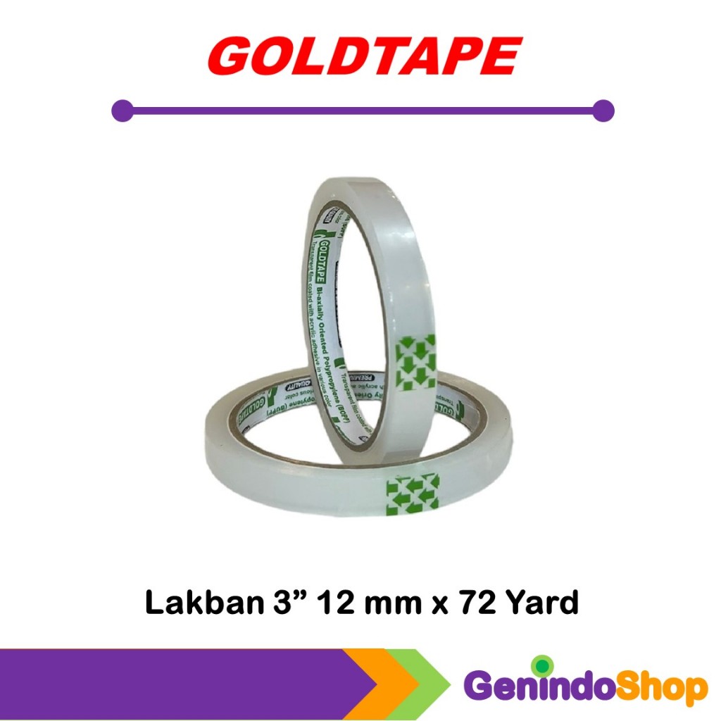 

Isolasi / Selotip / Lakban 12 mm x 72 Yard Core 3'" Hijau Golden Tape