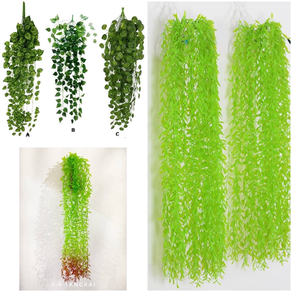 STAR Tanaman Daun Hias Palsu 5 Cabang  Daun Rambat Plastik Bunga Gantung Dekorasi Dinding Ruangan Ca