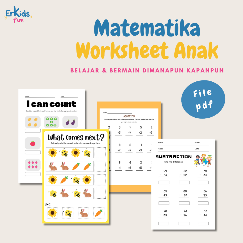 Printable Worksheet Matematika untuk Anak PAUD/TK dan SD - Erkidsfun (FILE PDF)