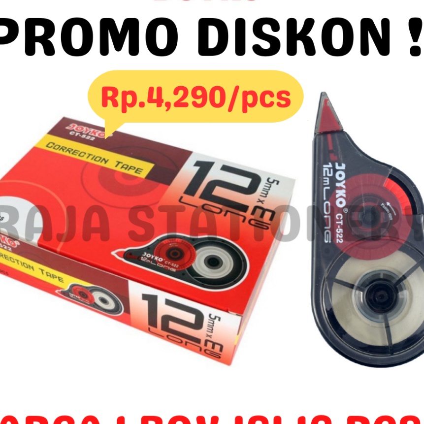 

Sale JOYKO CORRECTION TAPE 12M CT522 TIPEX KERTAS JOYKO TIPX TIP X CT522 1 BOX 12PCS