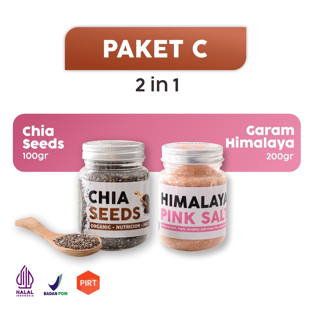 

p4yu Paket Diet Detox 2in1 Garam Himalaya Premium & Chia Seeds Organik Organic Himalayan Pink Salt