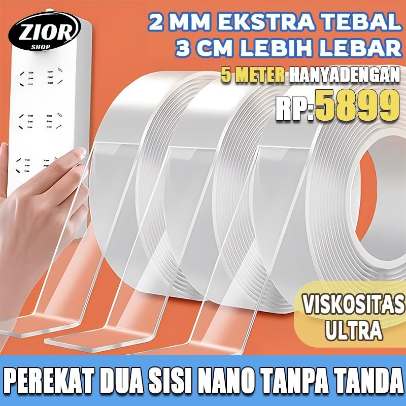 

Double Tape Super menebal 2MM*5m Lebar 3cm Nano double tape Lsolasi Bening 2 sisi Super Kuat Tanpa Bekas