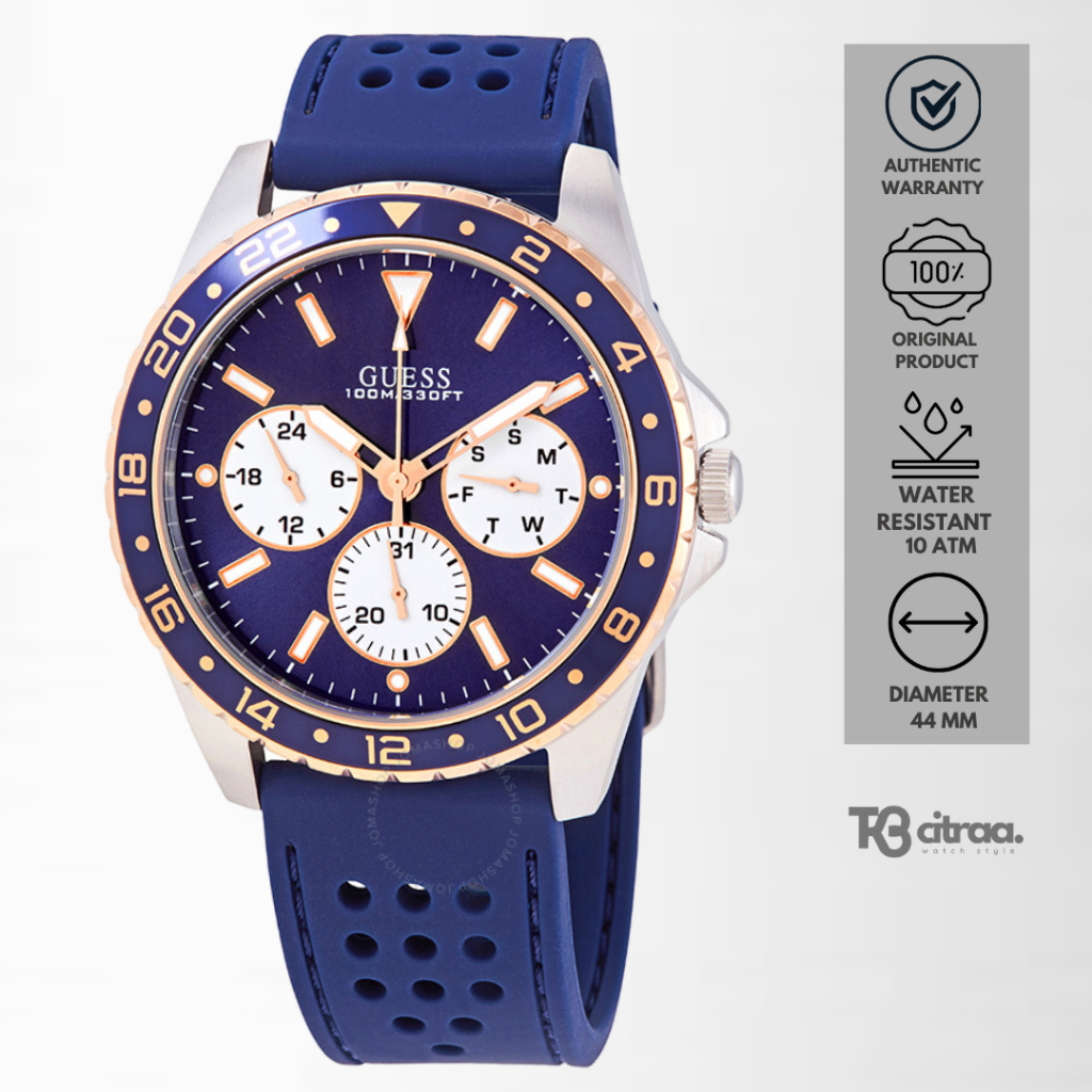 jam tangan fashion pria Guess Odyssey analog strap rubber silicone chronograph multifunction day dat