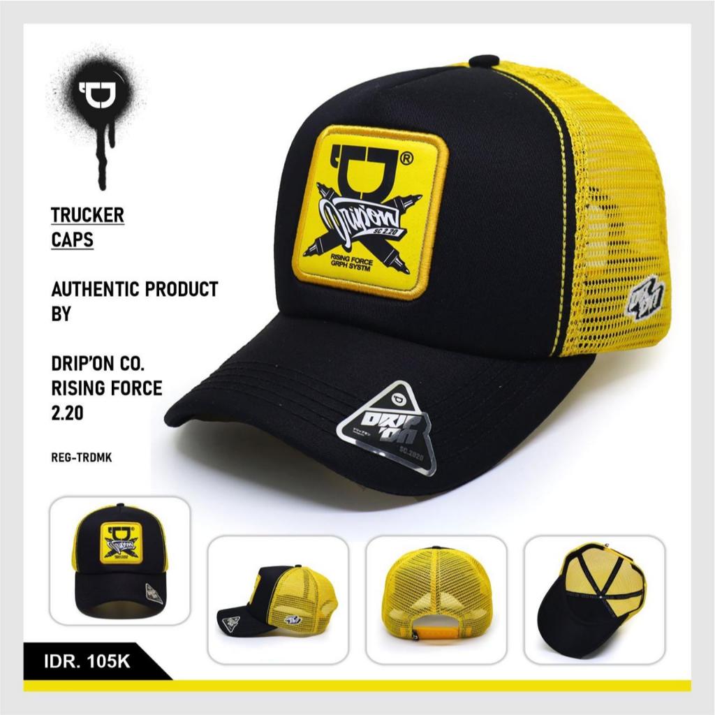 DRIP ON Topi Trucker Jaring Pria Dewasa Karakter DX Pencile Warna Kombinasi Hitam Kuning