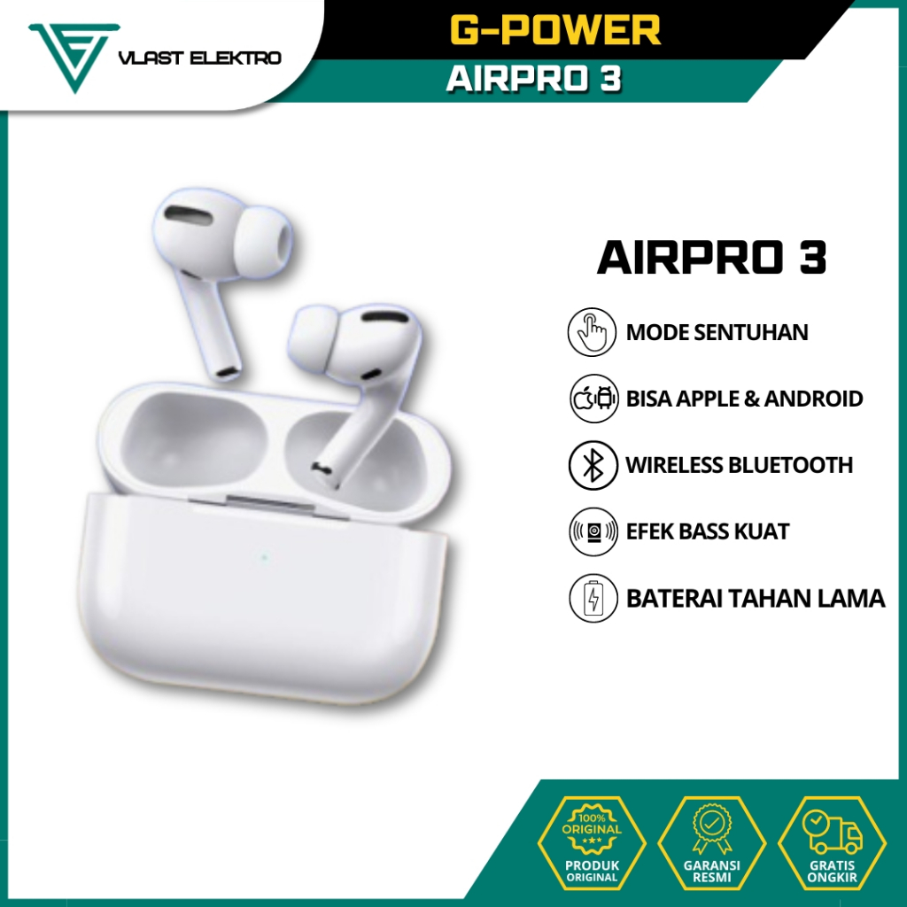 G-Power Tws Airpro 3.0 Bluetooth Wireless Headset In Ear Murah Original Garansi Resmi