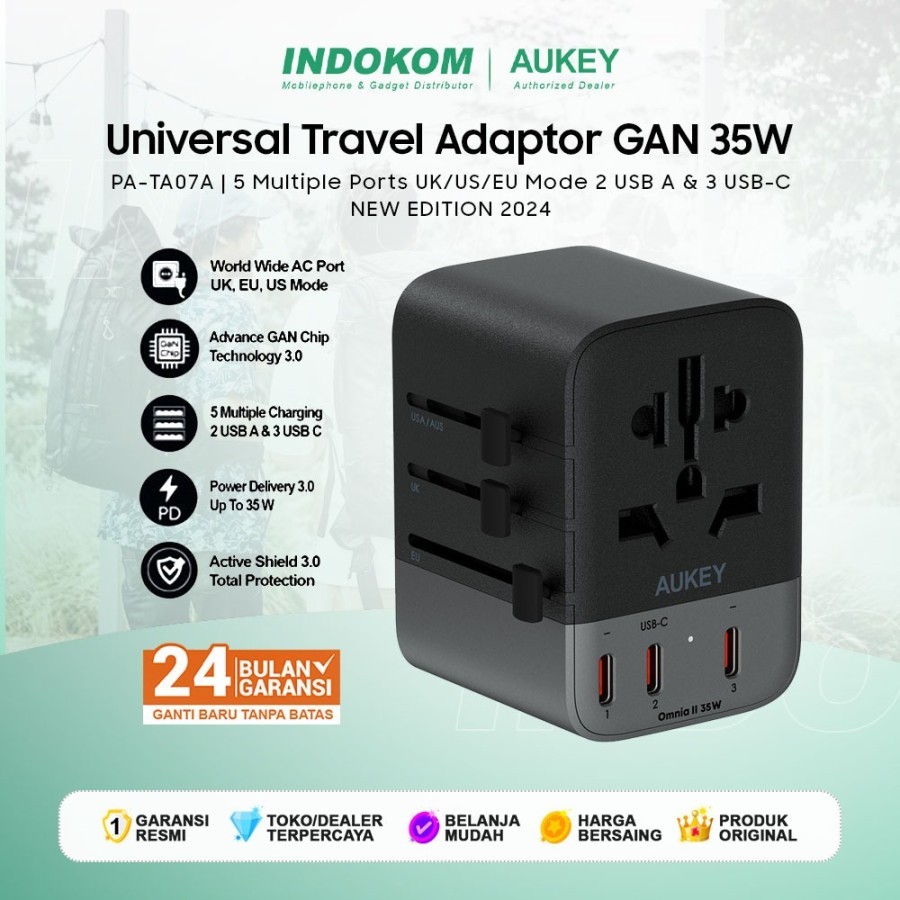 Aukey Adaptor Universal Travel Multiple Ports Fast Charging