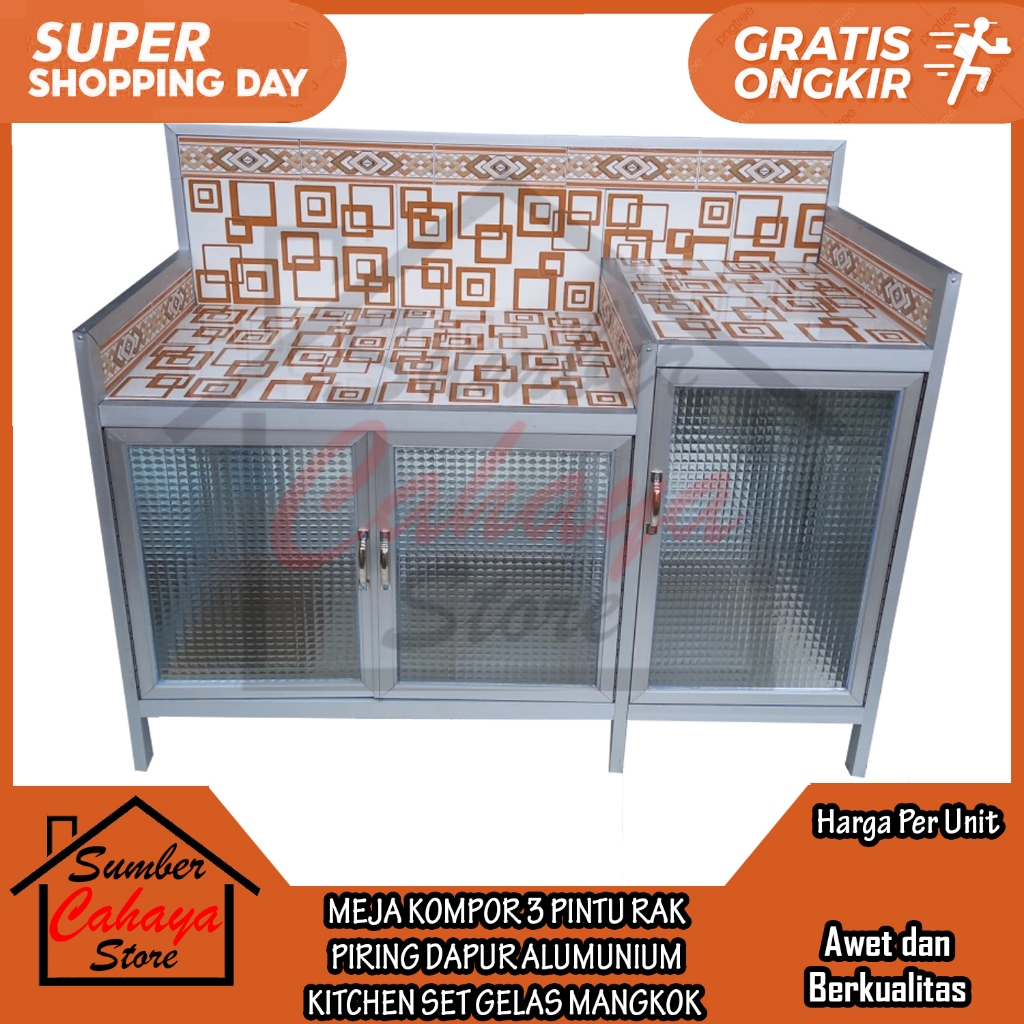 [Kargo] RAK MEJA KOMPOR LEMARI ALUMUNIUM ALUMINIUM KITCHEN SET DAPUR PIRING ALMARI MASAK MEMASAK KAB