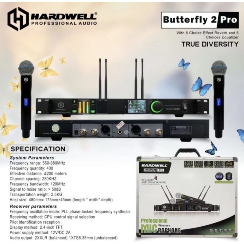 Audio Microphone Mic Wireless Hardwell Butterfly 2 Pro Original True Diversity Anti Feedback