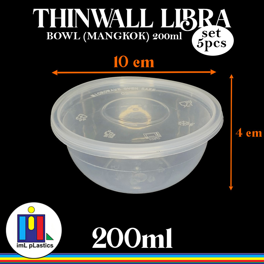 Kotak Makan Plastik THINWALL LIBRA BOWL MANGKOK 200ml - set 5pcs
