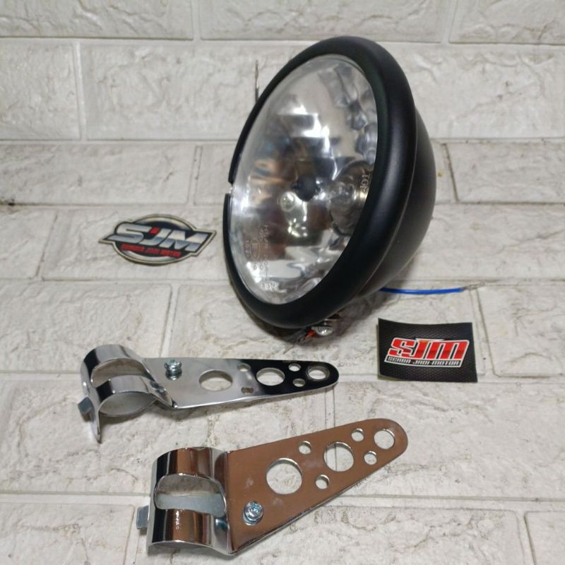 Reflektor lampu depan yamaha dt100 dt 100x hitam bohlam h4 dan kupingan dudukan lampu SET