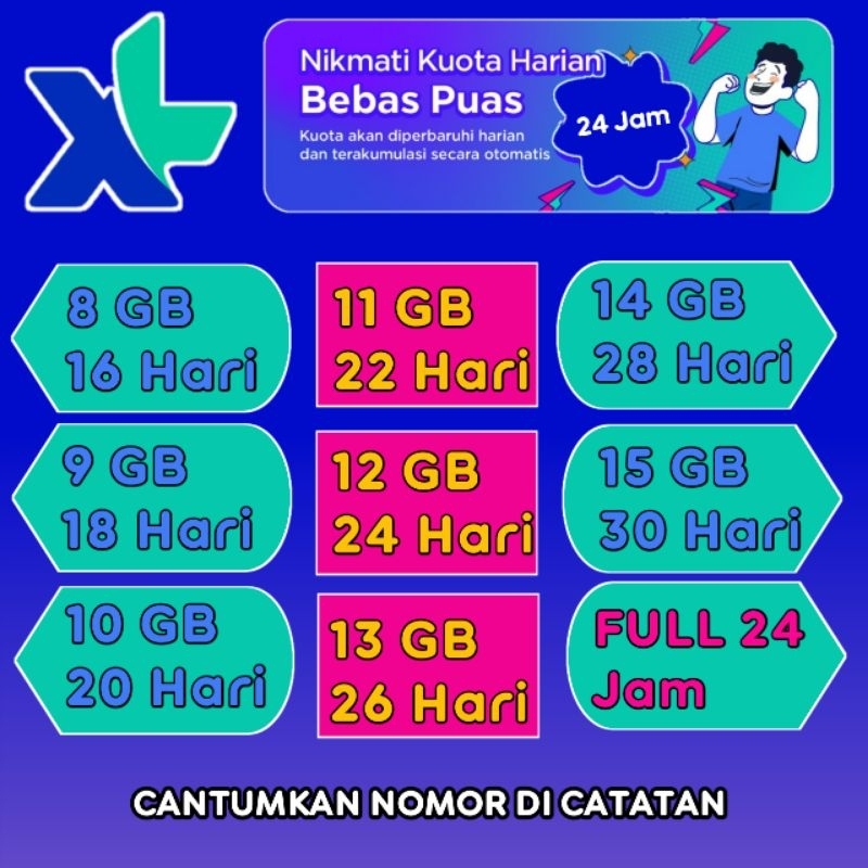 KUOTA XL  FULL HARIAN 8GB 16GB 24Jam