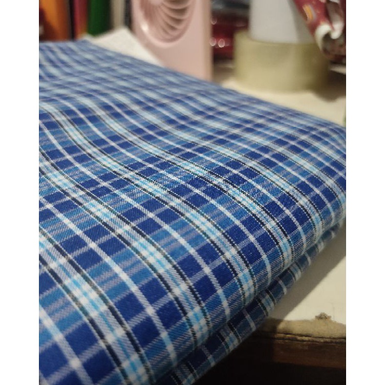 Beli Sekarang  bahan kain kotak yandet yarndyed biru seragam kemeja blue terang sekolah kantor rok y