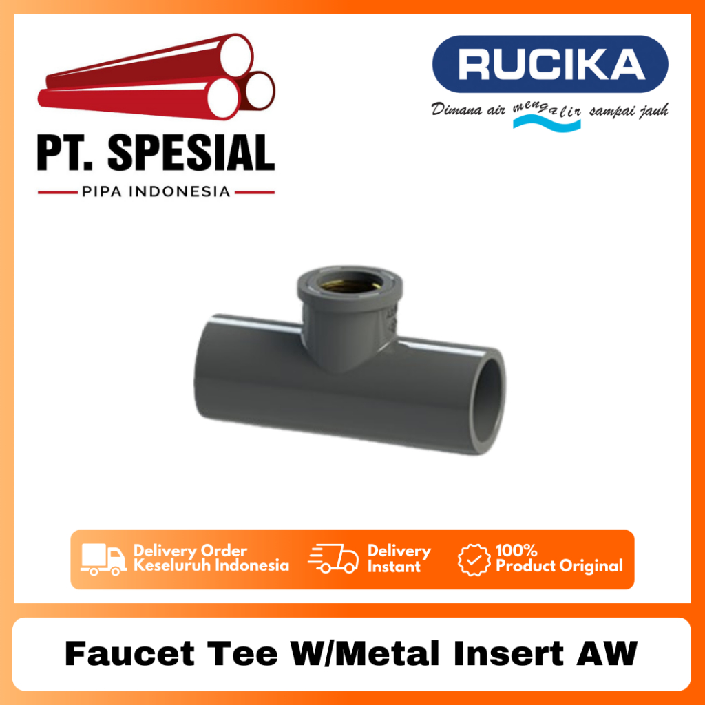 Tee Drat Dalam Kuningan PVC AW Rucika/ Faucet Tee With Metal AW PVC - 10