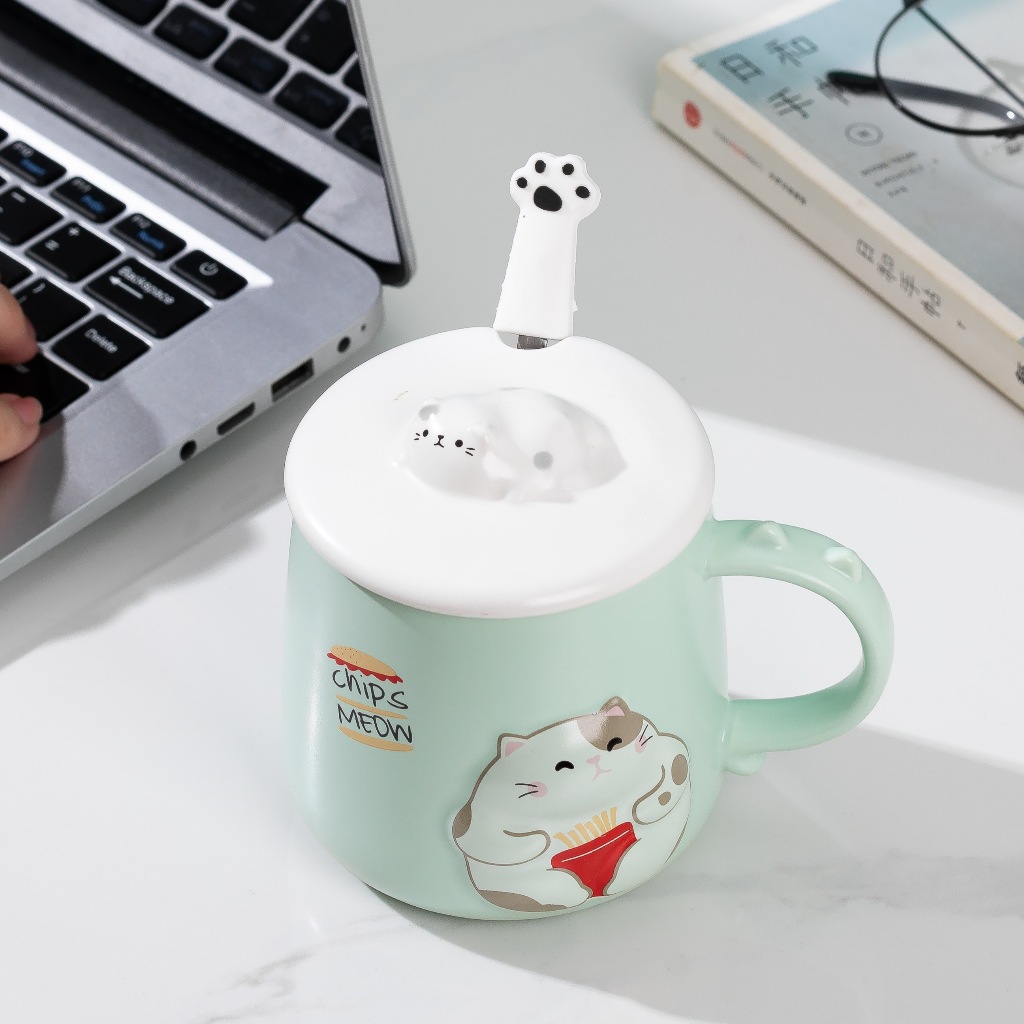 Mug lucu motif kucing,mug kucing,gelas keramik motif kucing,mug warna warni dengan motif kucing