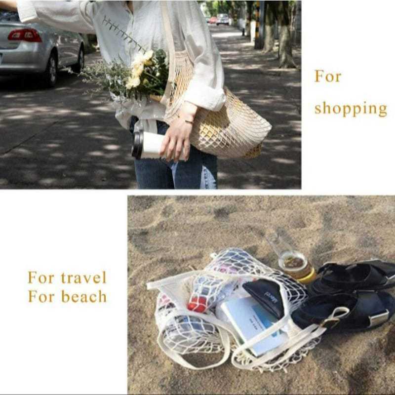 Tas Belanja Jaring Katun, Tas Jaring Reusable, Tas Belanja Cotton Mesh Bag Reusable