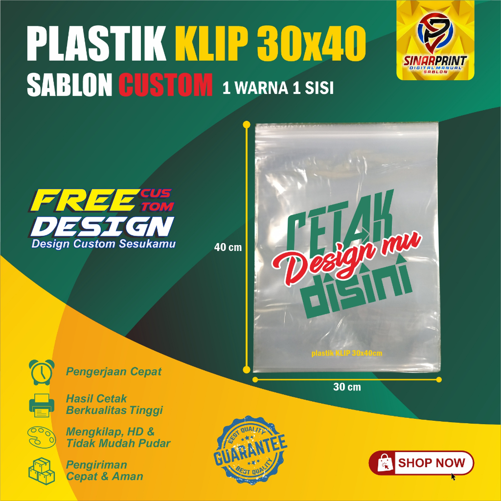 Sablon Plastik Ziplock Klip 30x40 Plastik Olshop Distro Kemasan Packing Butik Pakaian Sepatu Laundry