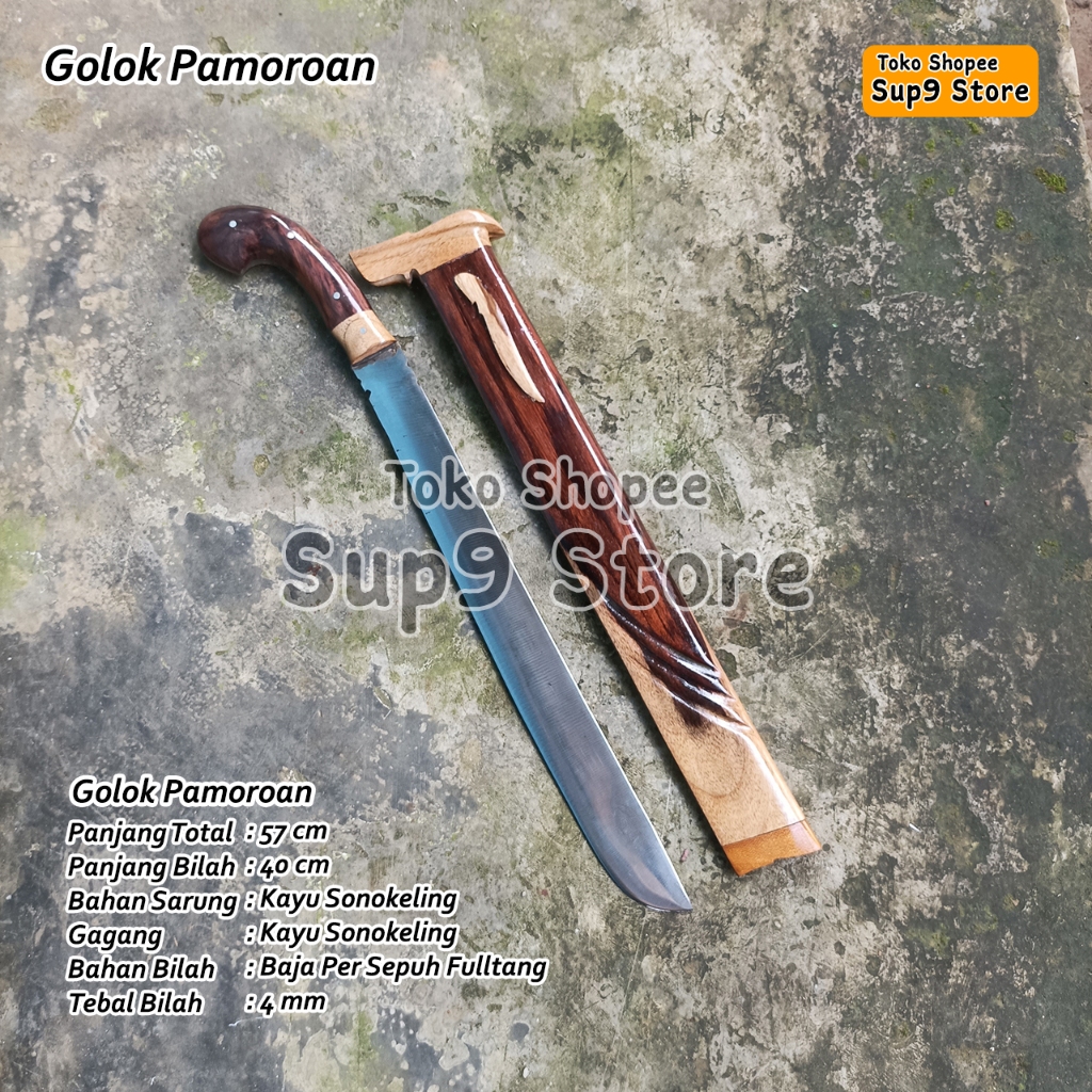 Golok Panjang Serbaguna Cibatu Kayu Sonokeling Anti Copot Golok Kerja Kebun Siap Pakai