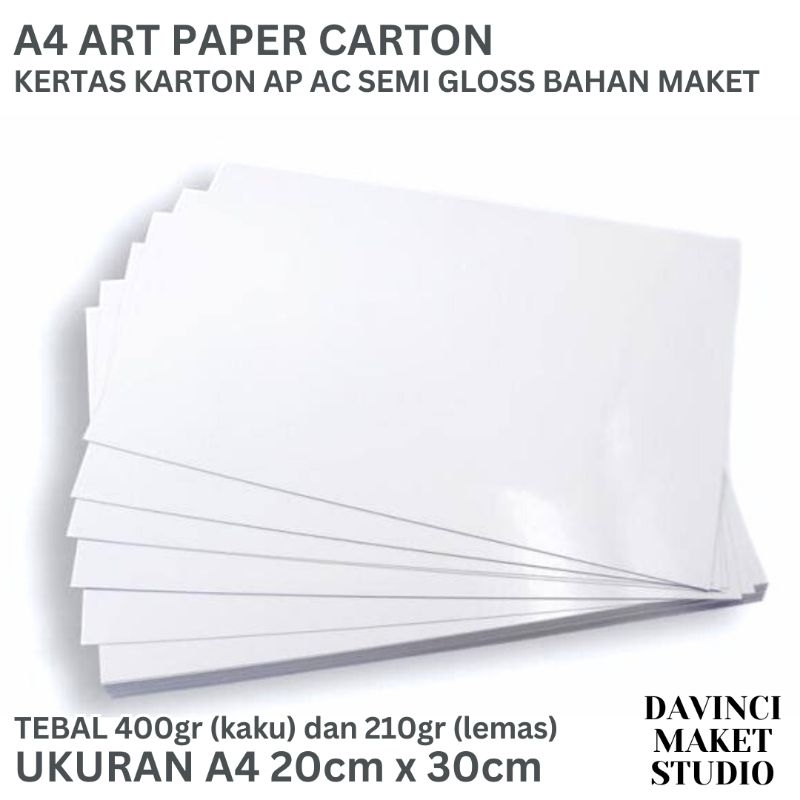 

(A4) Kertas ART PAPER CARTON KONSTRUK Bahan Maket - Putih 400gr 210gr A4 21cm x 33cm