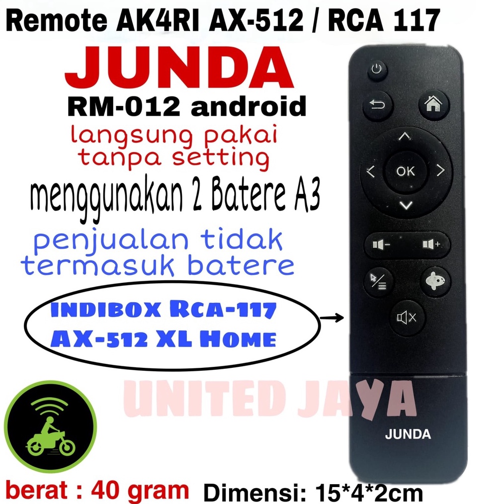 TERBARU REMOTE AKARI AX512 XL HOME INDIBOX RCA117 STB SET TOP BOX JUNDA 12