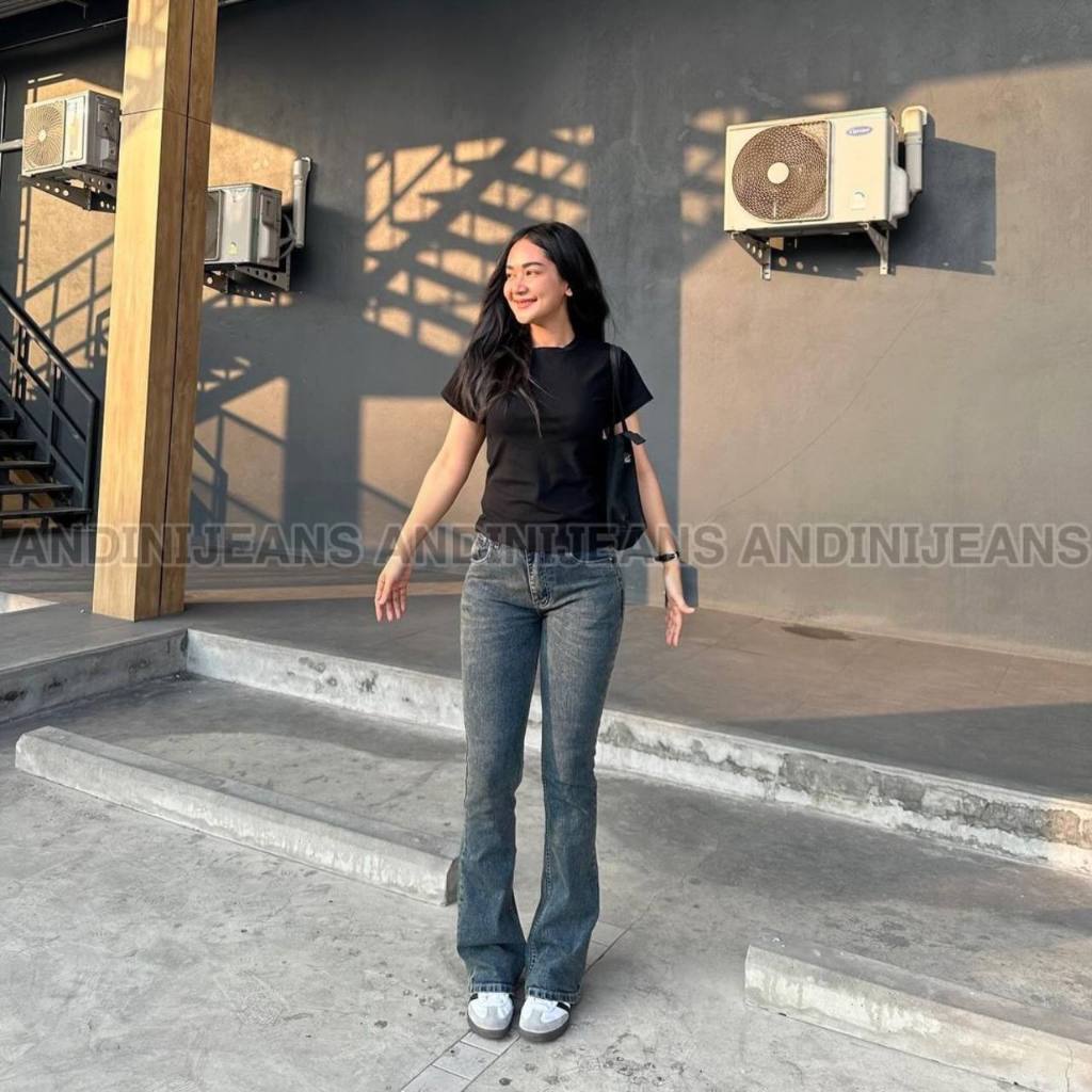 Celana Highwaist Cutbray Jeans Cutbray Stetch melar Kekinian