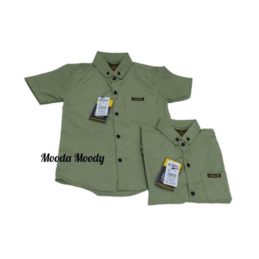Mooda Moody - Kemeja Anak Lengan Pendek warna sage Green Kemeja Anak Hijau Sage