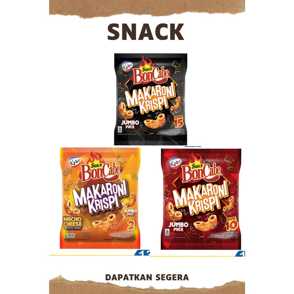 

Bon Cabe Snack Makaroni Level 10 135G ,Bon Cabe Snack Makaroni Level 2 Nacho Cheese 135G , Bon Cabe Snack Makaroni Level 15 135G