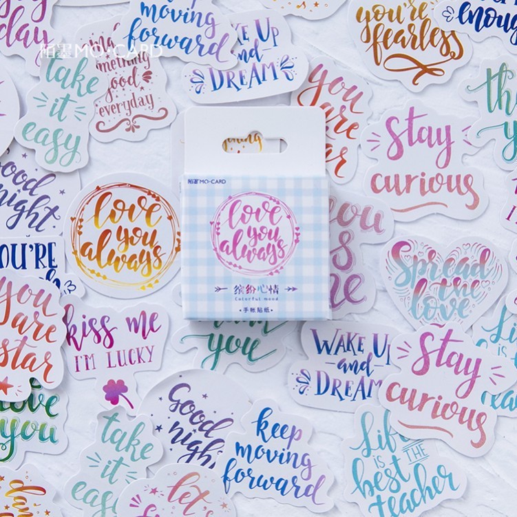 

【MAPLESOL】45 Pcs COLORFUL WORDS Deco Sticker Planner DIY Scrapbook Kotak / Sticker Aesthetic Dekorasi Jurnal DIY self-adhesive decorative sealing stickers DIY Handbook Stickers Perangko Stiker Bujo / scrapbook / journal junk / Jurnal / Buku Diary / sticke