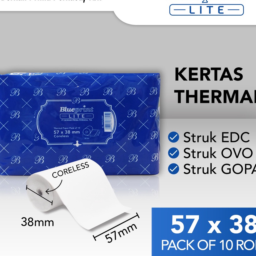 

HJ6 Kertas Thermal Struk BLUEPRINT LITE 57x38 57x38os 1 Pack isi 1 roll